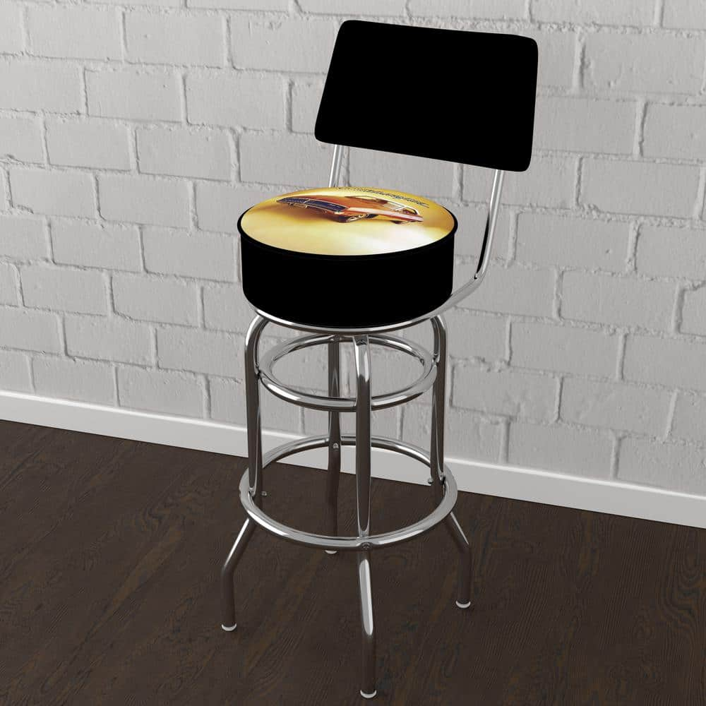 Dodge 69 Charger 31 in. Yellow Low Back Metal Bar Stool with Vinyl Seat