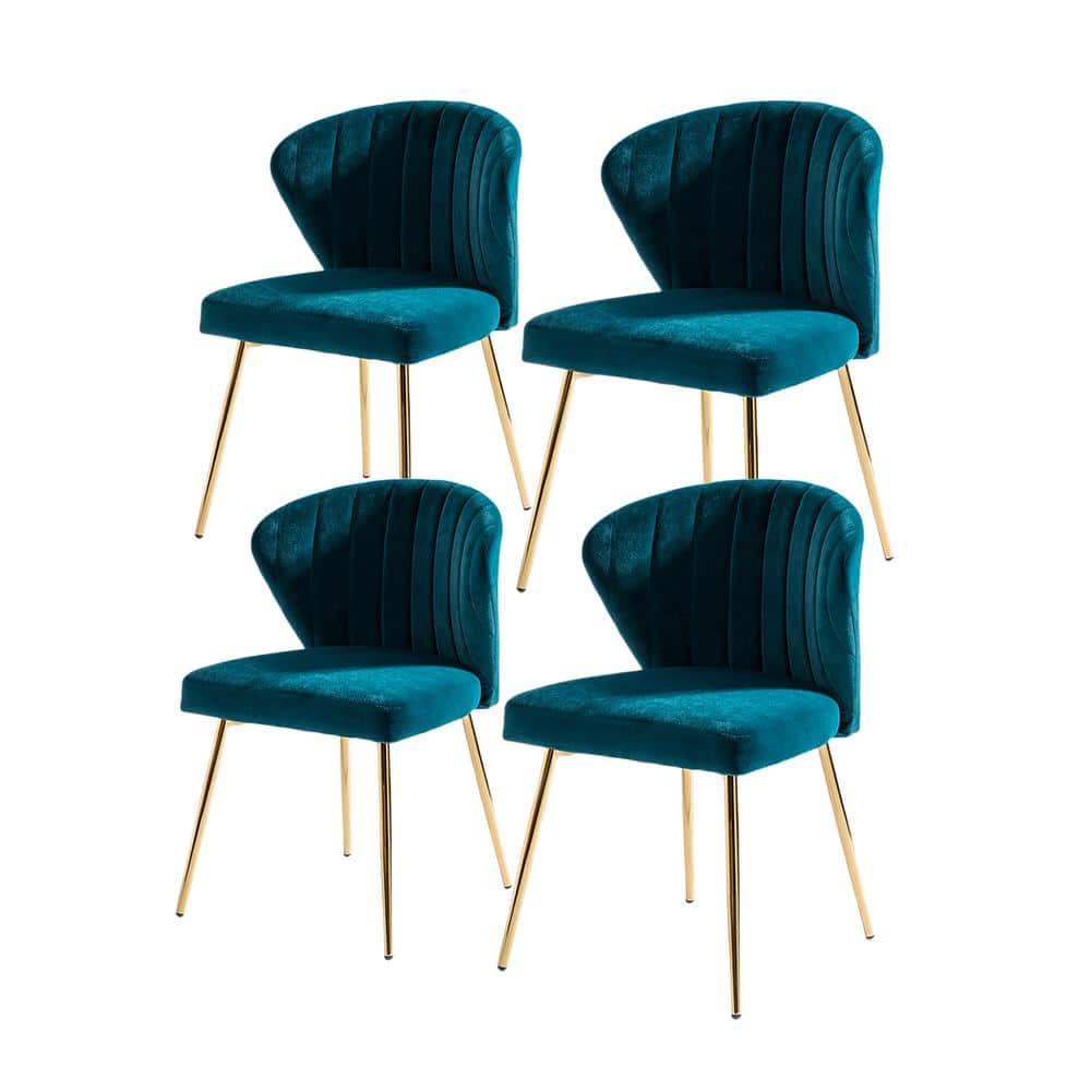 JAYDEN CREATION Olinto Modern Navy Velvet Channel Tufted Side Chair with Metal Legs (Set of 4)