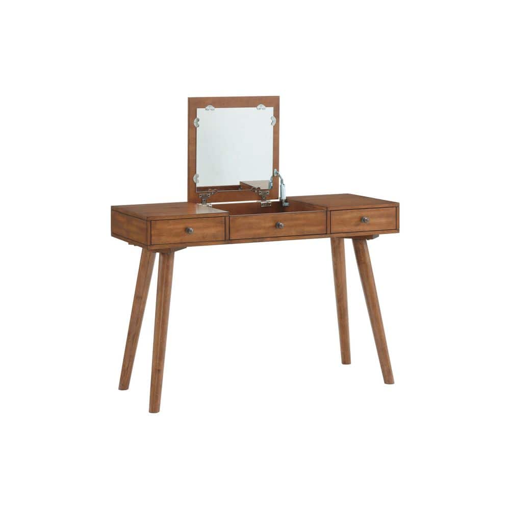 Martin Svensson Home Mid-Century Modern Cinnamon Vanity/Desk Table with Flip Top Mirror and Storage (30 in. H x 44 in. W x 18 in. D)