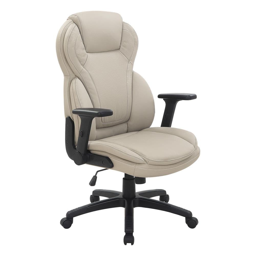 Office Star Products Work Smart Executive Bonded Leather High Back Office Chair with adjustable Arms In Taupe