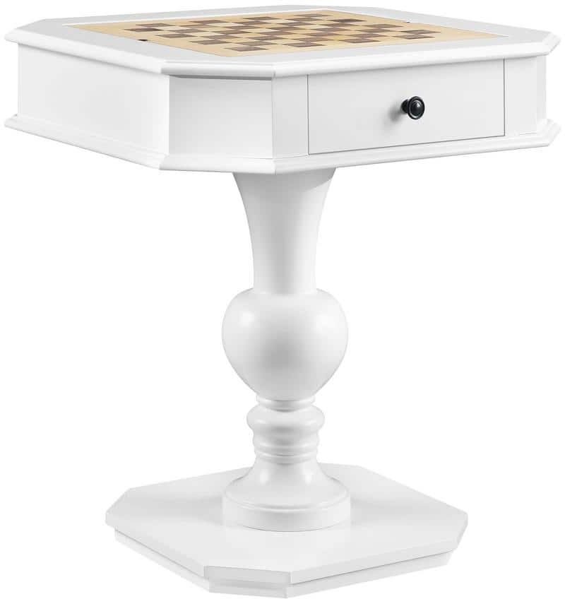 Acme Furniture Galini 28 in. White Square Wood Game Table with 2-Drawers and Pedestal Base