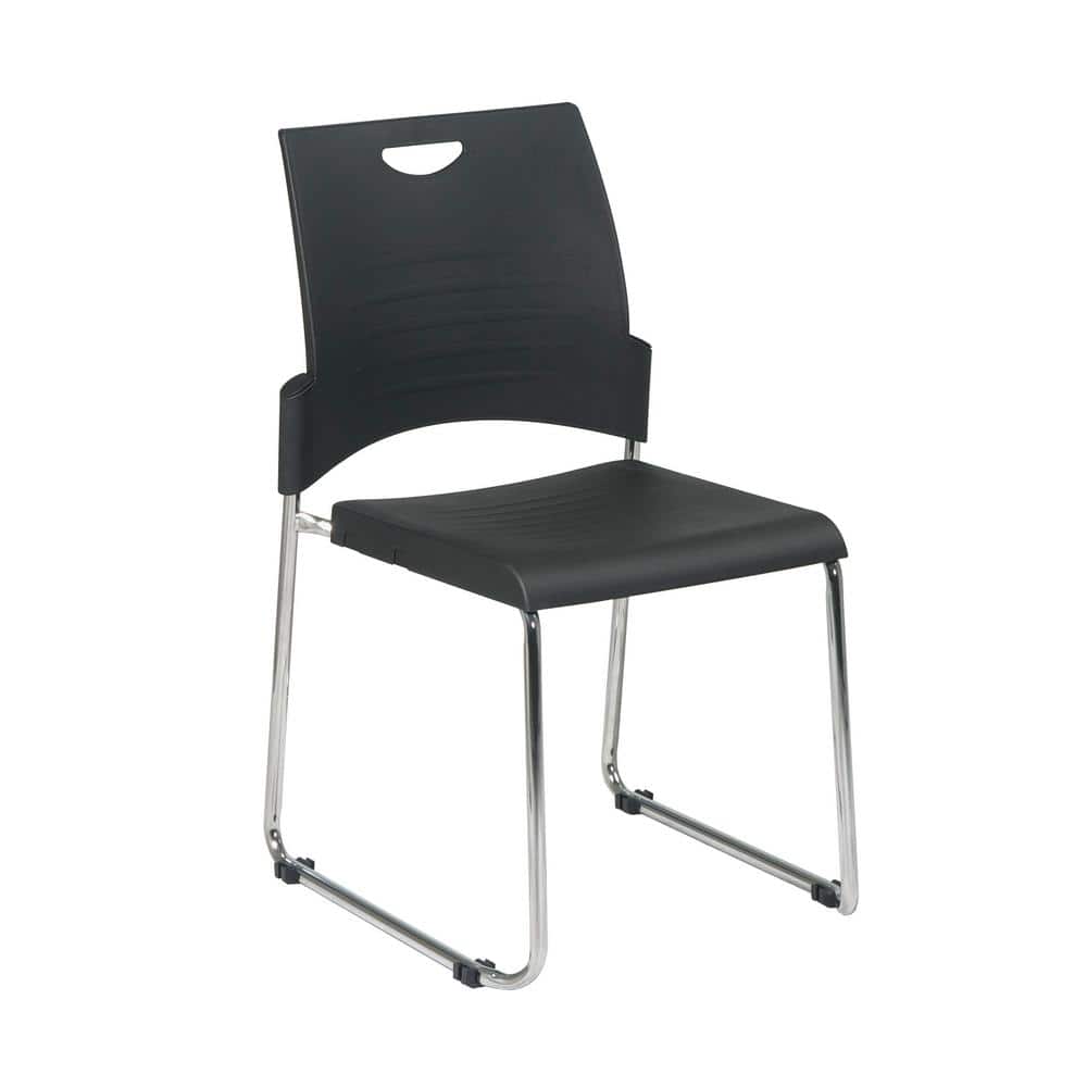 Office Star Products Black Straight Leg Stack Chair with Plastic Seat and Back (2 Pack)
