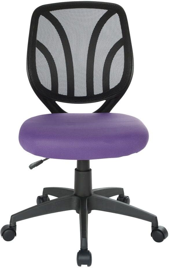 Office Star Products Purple Mesh Screen Back Armless Task Chair with Dual Wheel Carpet Casters