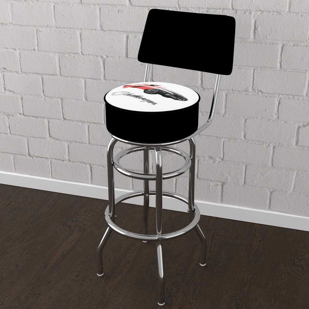 Dodge Challenger Stripes 2 31 in. White Low Back Metal Bar Stool with Vinyl Seat