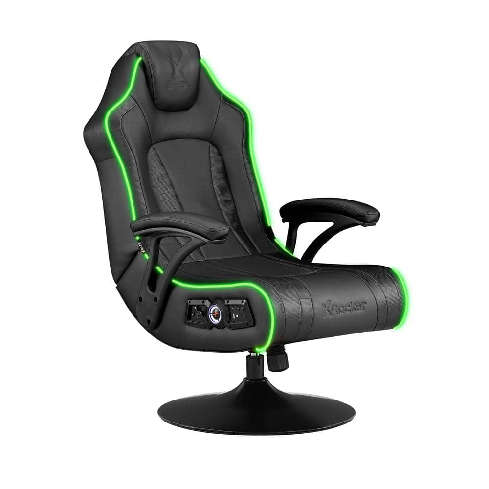 X Rocker CXR3 LED Faux Leather Swivel Ergonomic Audio Pedestal Gaming Chair in Black with Arms