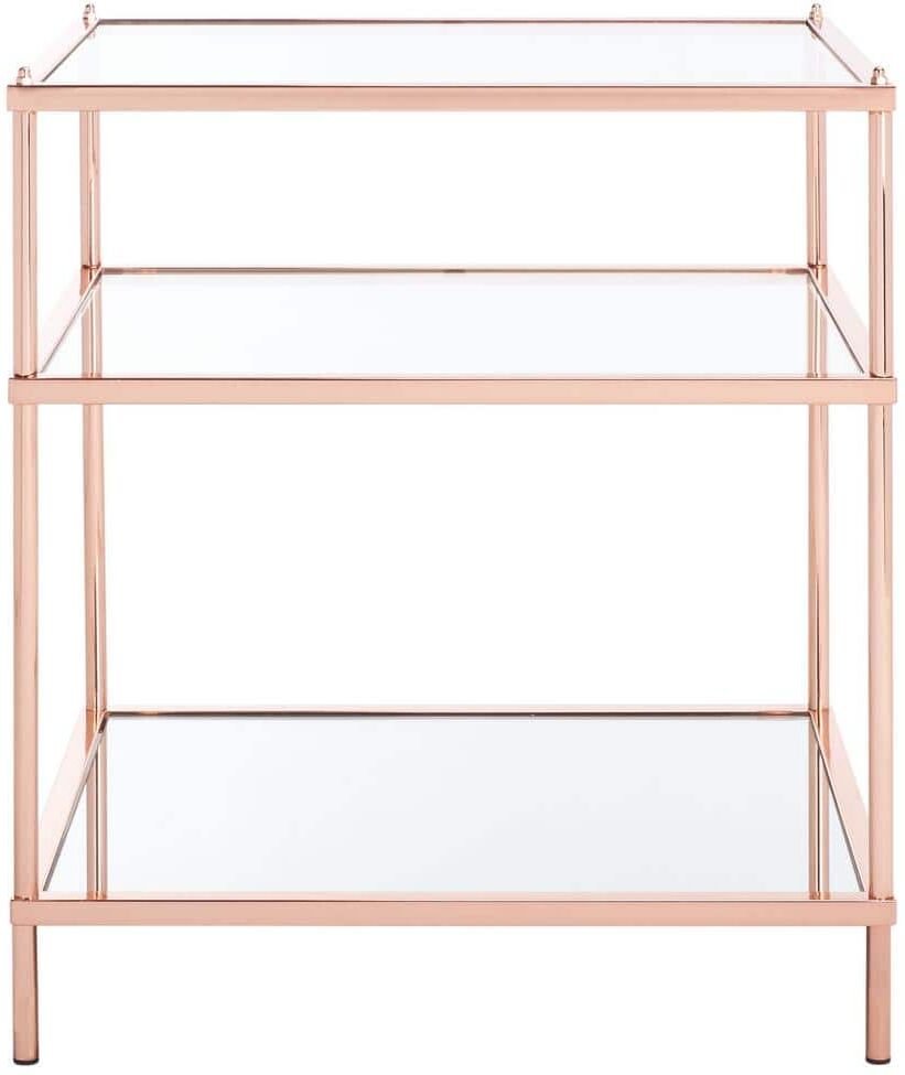 SAFAVIEH Noelia 22 in. Rose Gold Rectangle Metal End Table with Shelves