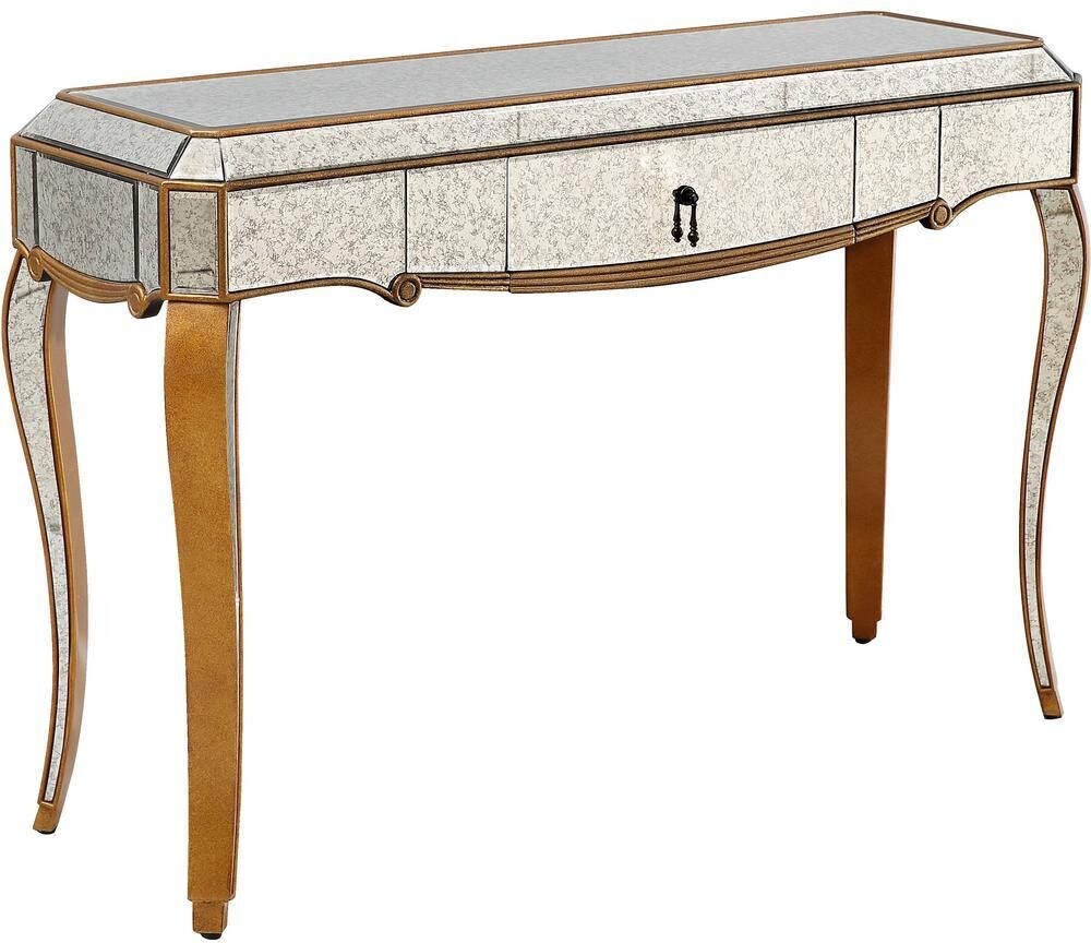 Camden Isle Astrid 47 in. Gold Rectangle Mirrored Glass Console Table with Drawers