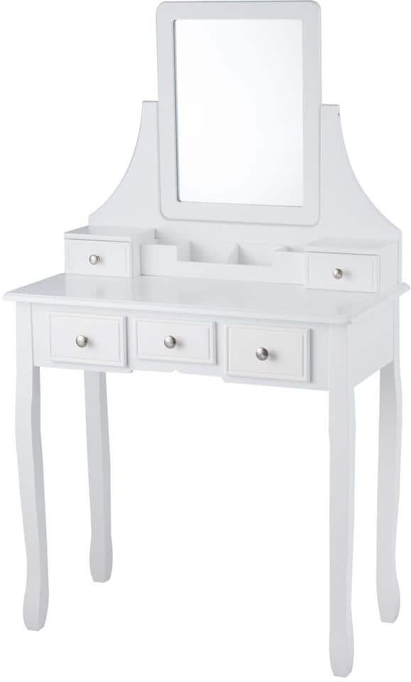 Gymax 31.5 in. W x 16 in. D x 55 in. H White Vanity Set Makeup Dressing Table and Stool with 5-Drawers