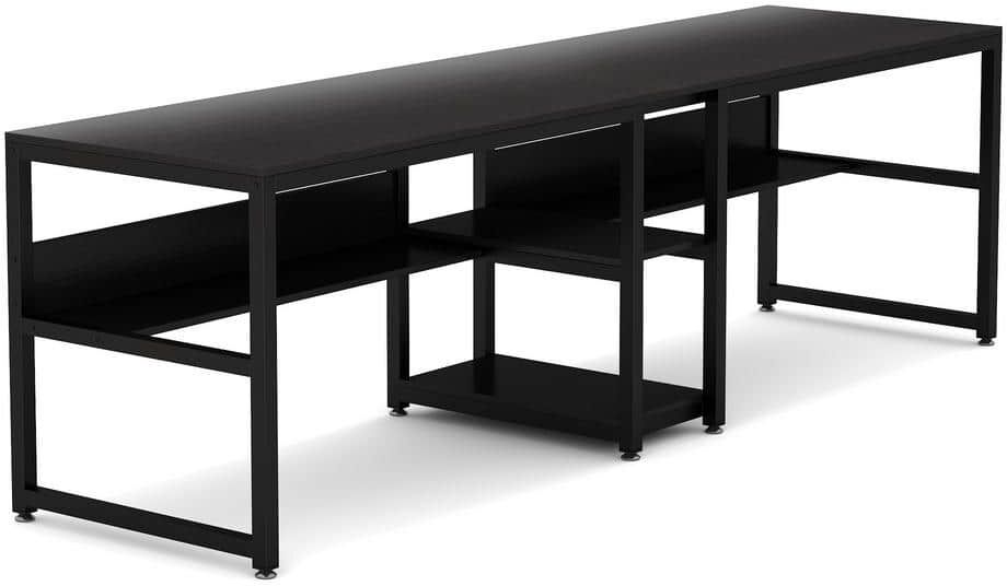 Tribesigns Cassey 78.7 in. Retangular Black Wood and Metal Computer Desk Double Desk for Two Person with Shelf