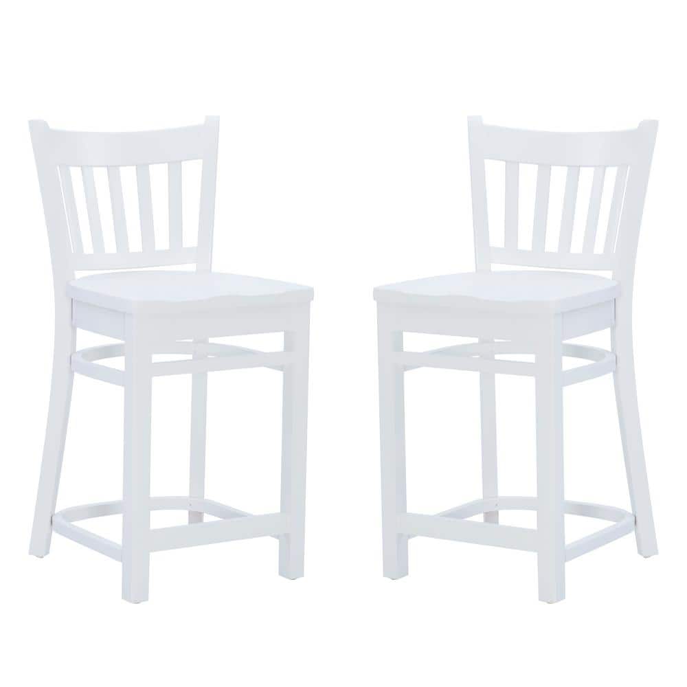 Linon Home Decor Lux 24 in. Seat Height White High back wood frame Counter stool with a wood seat (set of 2)