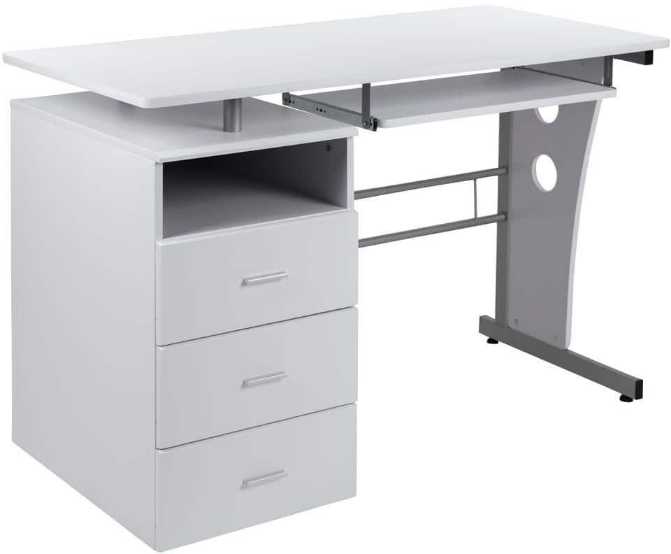 Carnegy Avenue 47.25 in. White Rectangular 3 -Drawer Computer Desk with Keyboard Tray