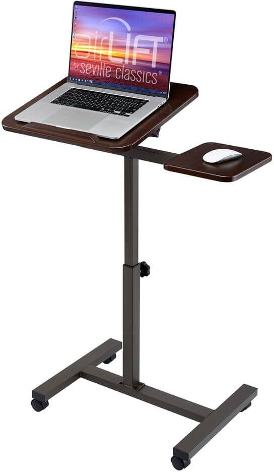 Seville Classics 26 in. Walnut Tilting Sit-Stand Computer Desk Cart with Mouse Pad Table