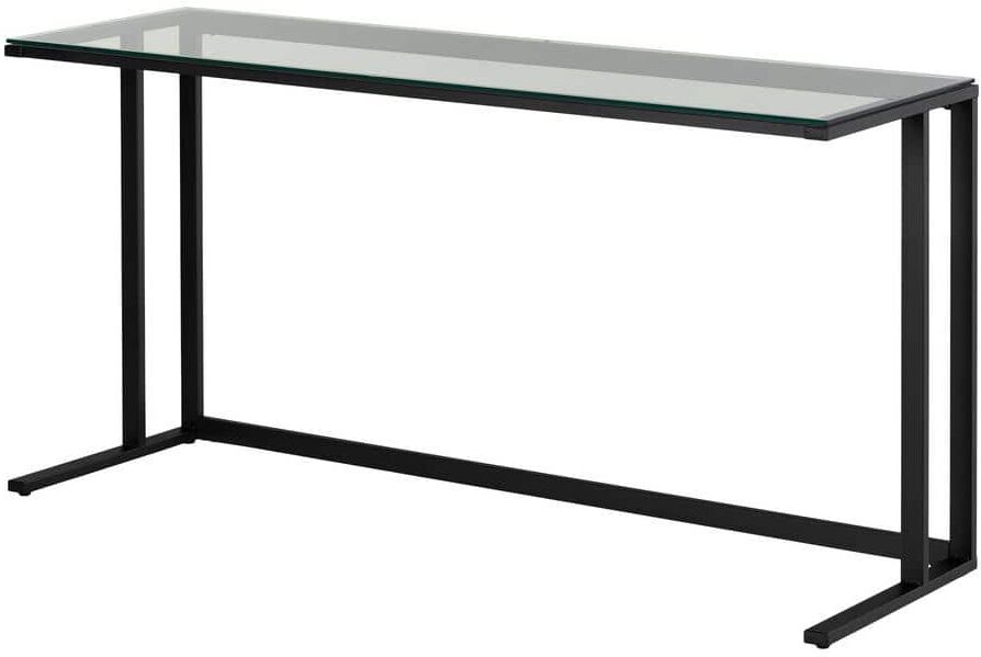 South Shore City Life 63 in. Rectangle Pure Black Metal no Drawer Computer Desk with Tempered Glass