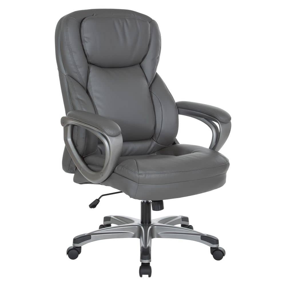 Office Star Products Work Smart Executive Bonded Leather Office Chair In Charcoal with Titanium Coated Nylon Base