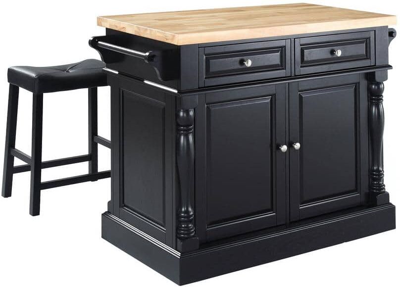 CROSLEY FURNITURE Oxford Black Kitchen Island with Saddle Stools