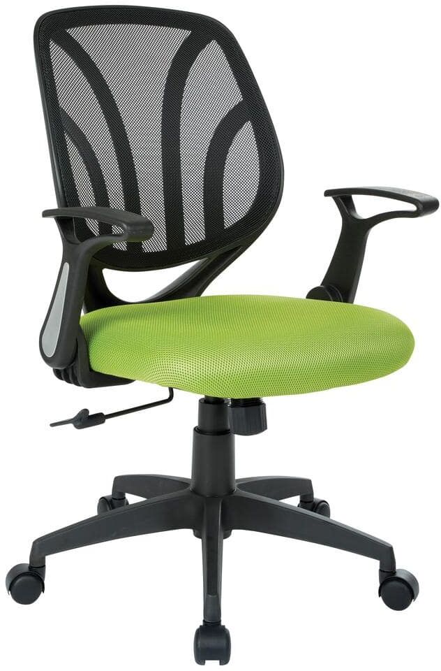 Office Star Products Green Mesh Screen Back Chair with Flip Arms and Silver Accents