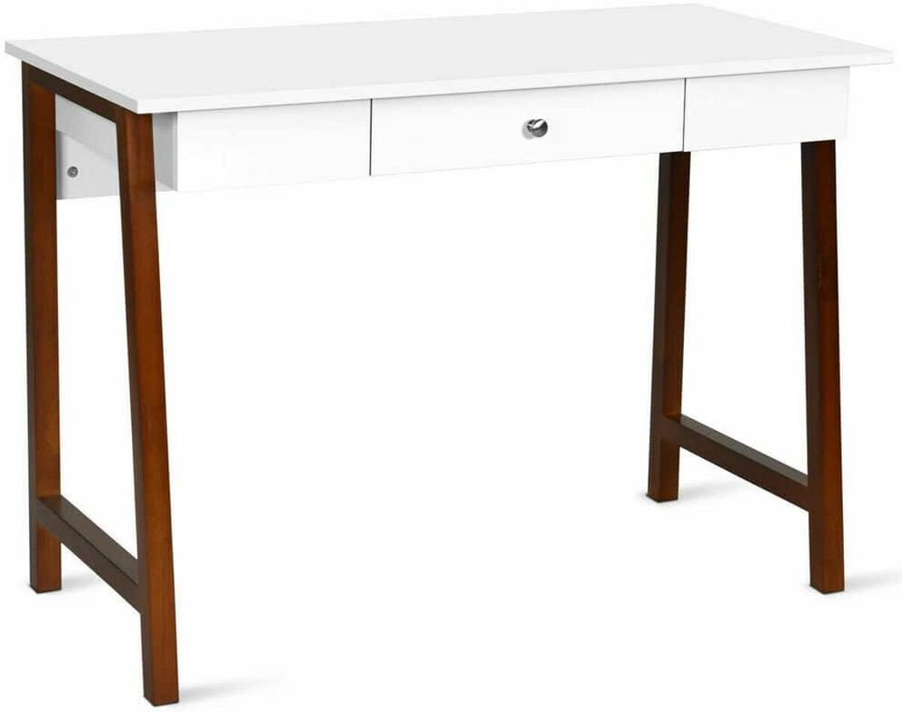 Gymax 42 in. W Computer Desk Laptop PC Writing Table Makeup Vanity Table withDrawer and Wood Legs