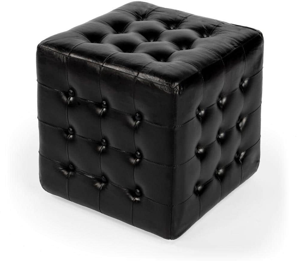 Butler Specialty Company Leon Black Leather Square Single Cube Ottoman