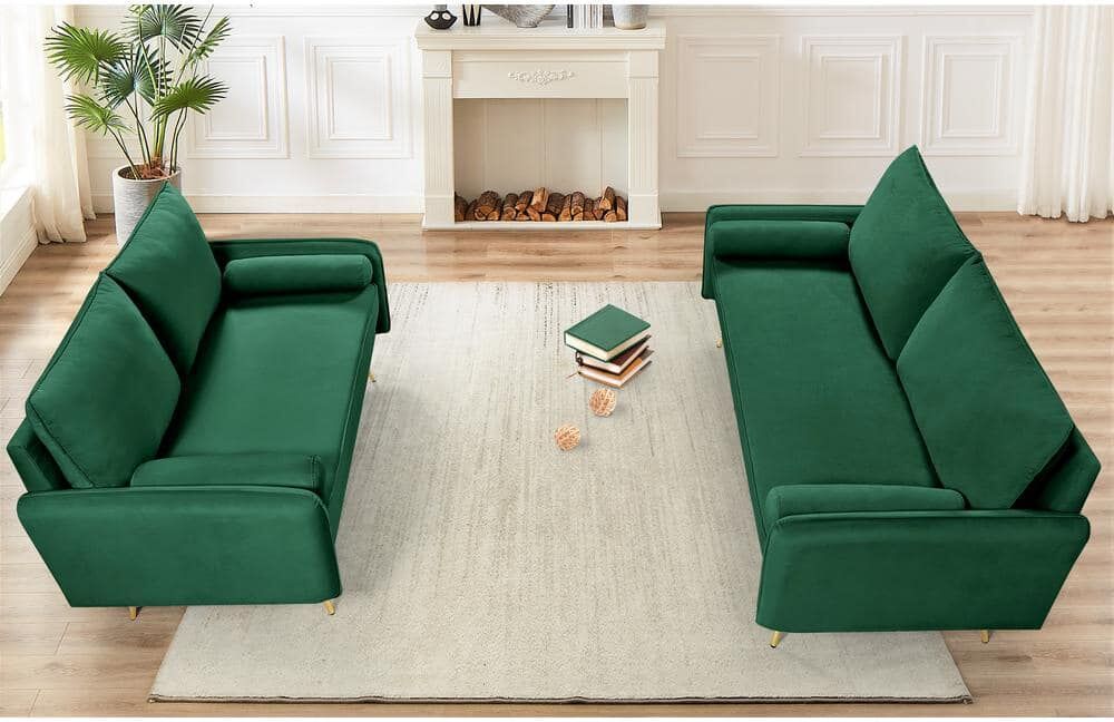 US Pride Furniture Villeda 2-piece Green Velvet Living Room Set