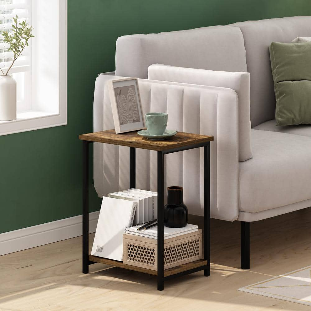 Furinno Simplistic 15.2 in. Amber Pine Rectangle Wood End Table with Industrial Metal Frame