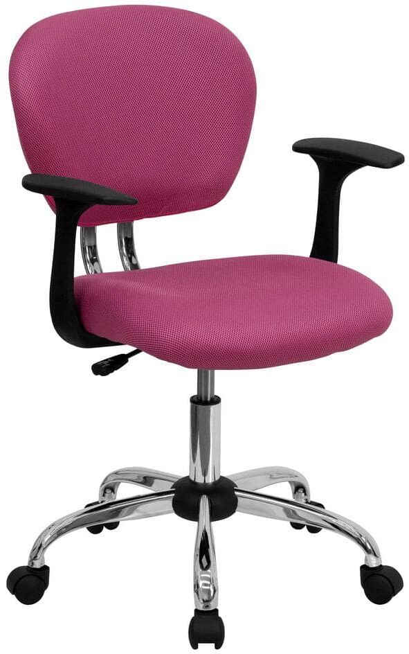 Flash Furniture Mid-Back Pink Mesh Swivel Task Chair with Chrome Base and Arms