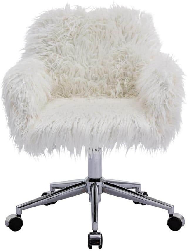 33.6 in. x 22.8 in. x 22.04 White Fluffy Chair for Girls, Makeup Vanity Chairs