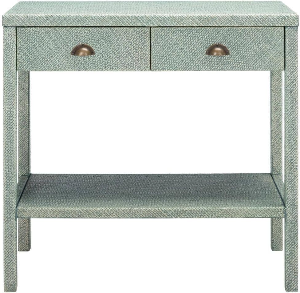 SAFAVIEH Asa 30 in. Turquoise Antique Gold Rectangle Wood Console Table with Drawer