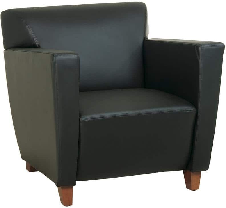 Office Star Products Black Bonded Leather Club Chair with Cherry Finish