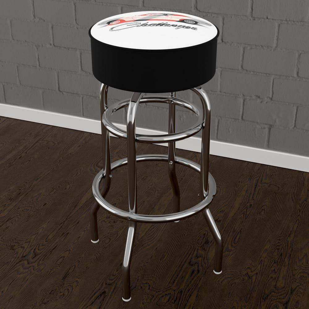 Dodge Challenger Stripes 31 in. White Backless Metal Bar Stool with Vinyl Seat