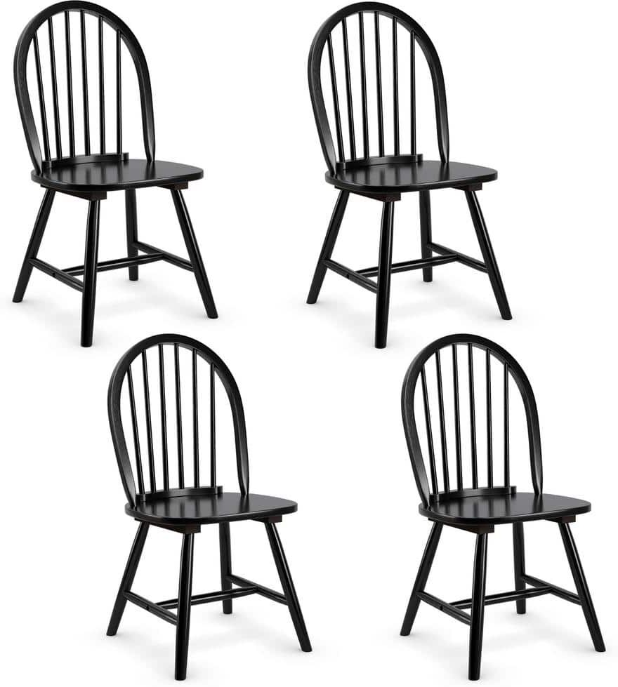 Costway Black Vintage Windsor Dining Side Chair Wood Spindleback Kitchen Room (Set of 4)