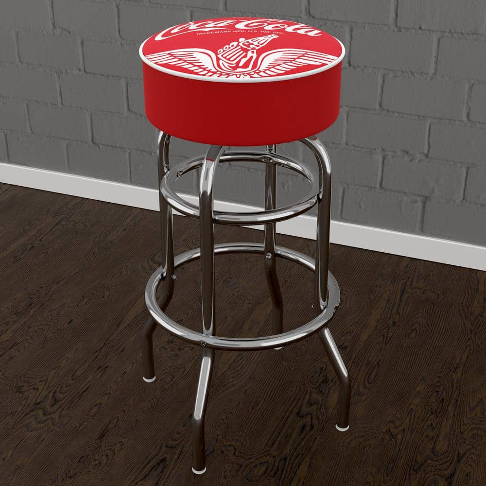 Coca-Cola Wings 31 in. Red Backless Metal Bar Stool with Vinyl Seat