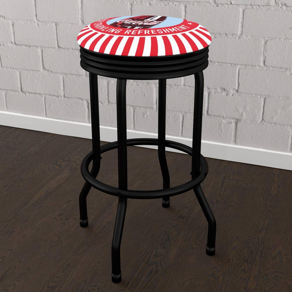 Coca-Cola Drink It Ice Cold for Sparkling Refreshment Bottle Art 29 in. Red Backless Metal Bar Stool with Vinyl Seat