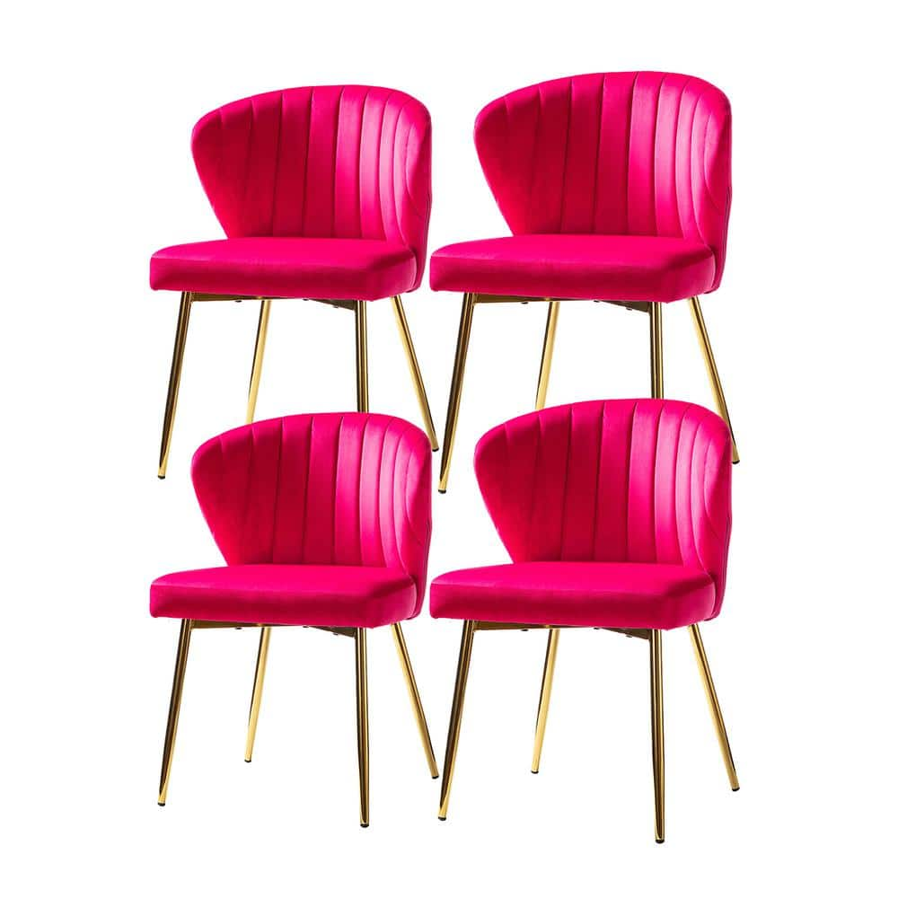 JAYDEN CREATION Olinto Modern Fuchsia Velvet Channel Tufted Side Chair with Metal Legs (Set of 4)