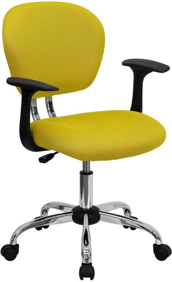 Flash Furniture Mid-Back Yellow Mesh Swivel Task Chair with Chrome Base and Arms