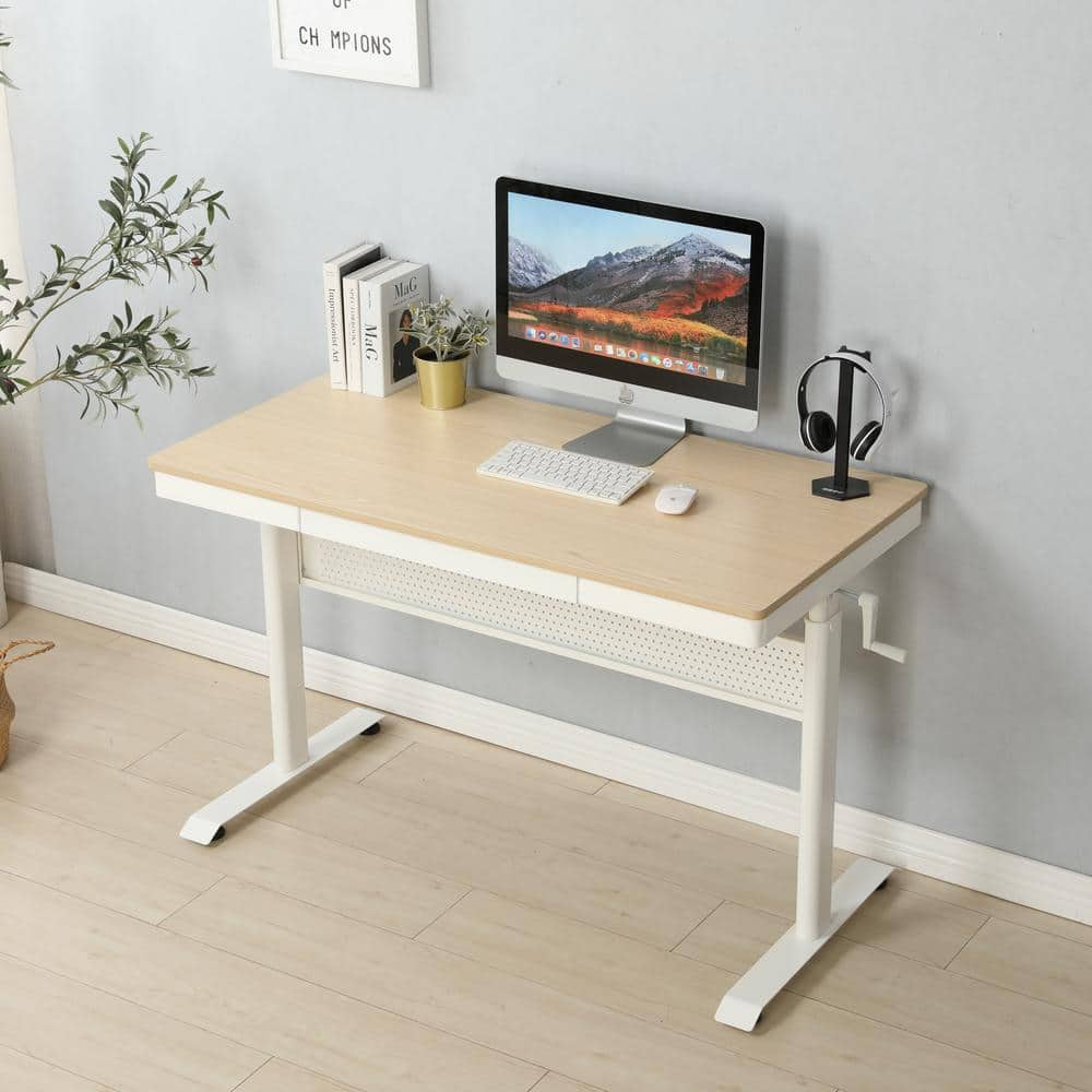 48 in. Maple Wood Standing Desk Adjustable Height Sit Stand Desk Ergonomic Workstation Computer Desk with Drawer