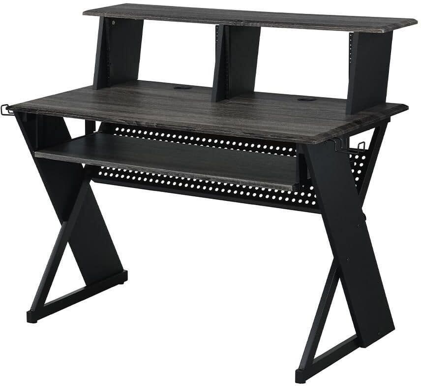 Acme Furniture Annette 24 in. Black Finish Metal Computer Desk Rectangular with Keyboard Tray and Shelves