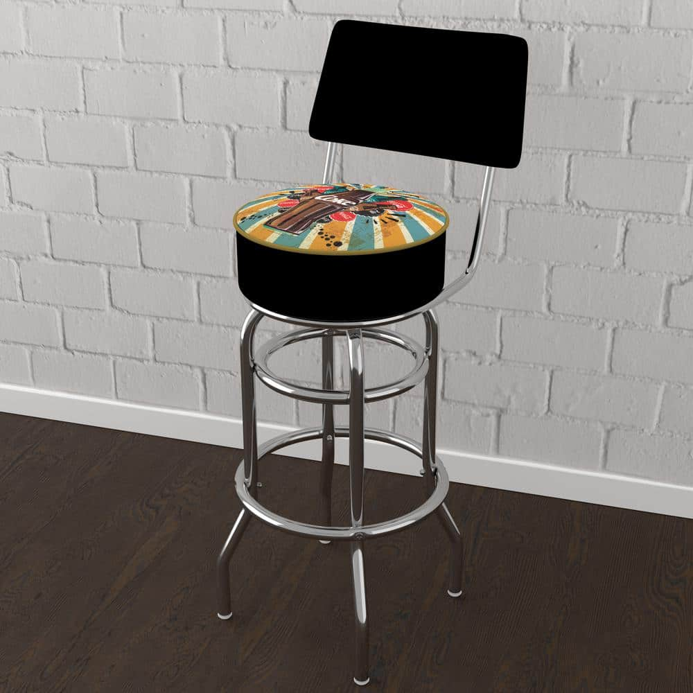 Coca-Cola Brazil Color Splash Coke Bottle 31 in. Yellow Low Back Metal Bar Stool with Vinyl Seat