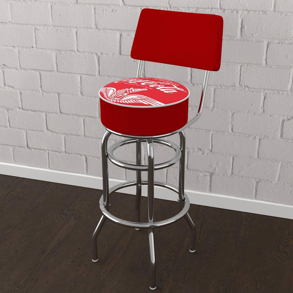 Coca-Cola Wings 31 in. Red Low Back Metal Bar Stool with Vinyl Seat