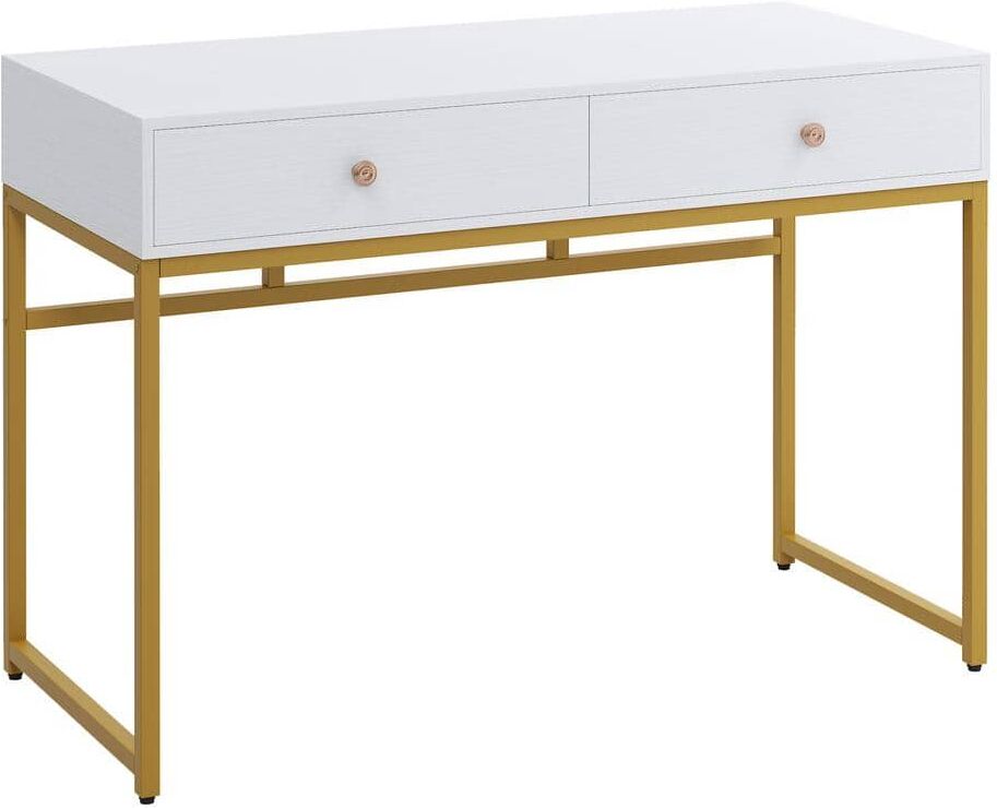 BYBLIGHT Moronia 47 in. Rectangular White Particleboard 2 Drawer Computer Desk with Gold Legs