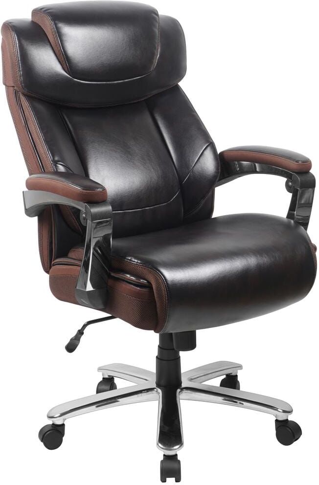 Flash Furniture Hercules Big and Tall Faux Leather Swivel Ergonomic Executive Chair in Brown with Arms