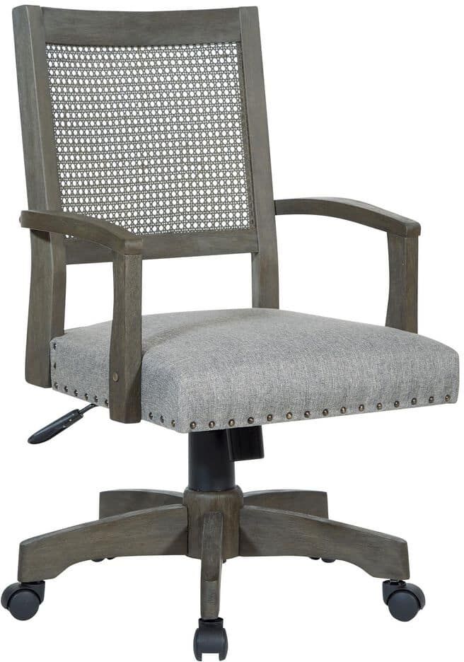 Office Star Products Wood Bankers Series Deluxe Office Chair with Antique Grey Finish Frame and Grey Fabric Seat