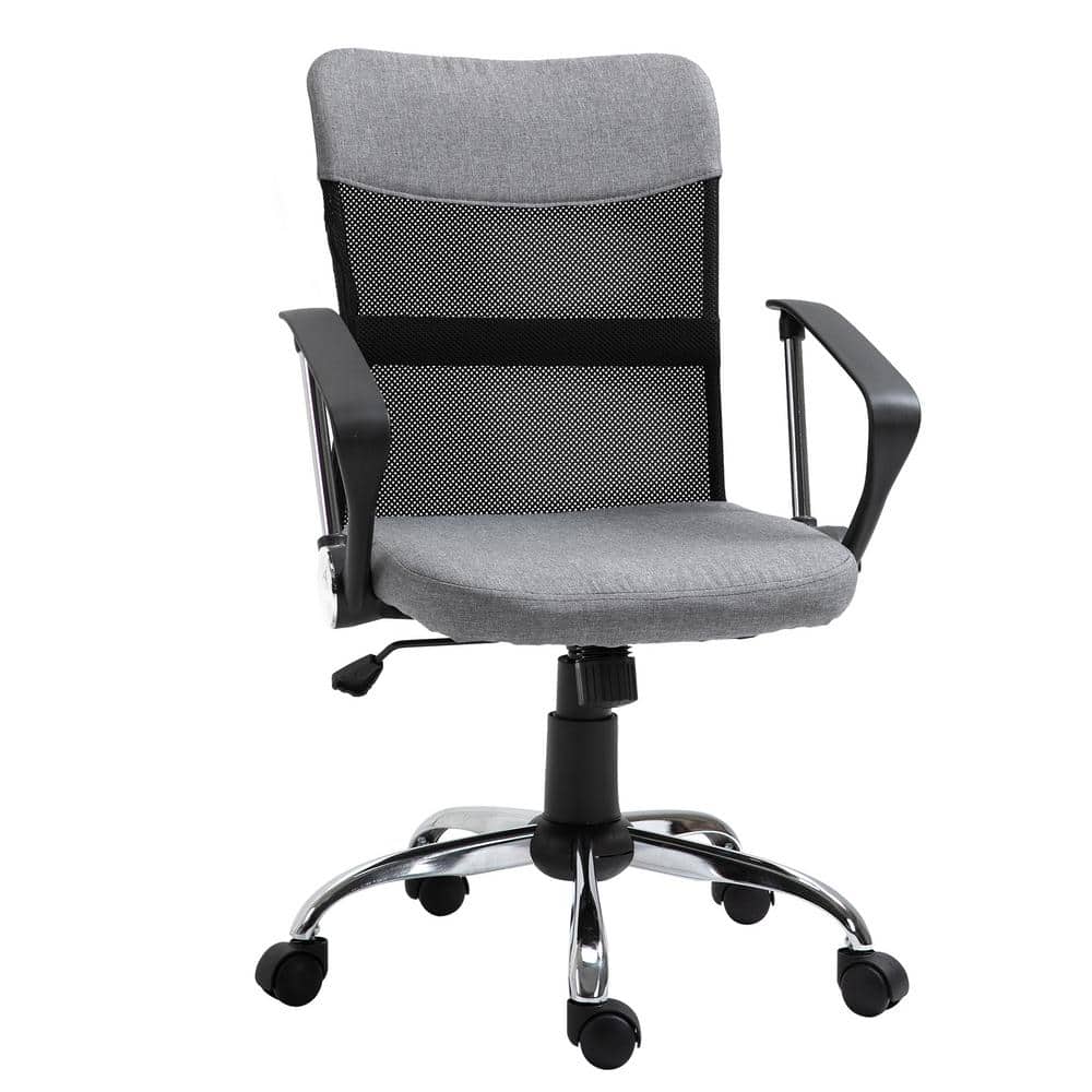 Vinsetto Grey/Black, Mid Back Ergonomic Desk Chair Swivel Fabric Computer Office Chair with Backrest, Armrests, Rocking Function