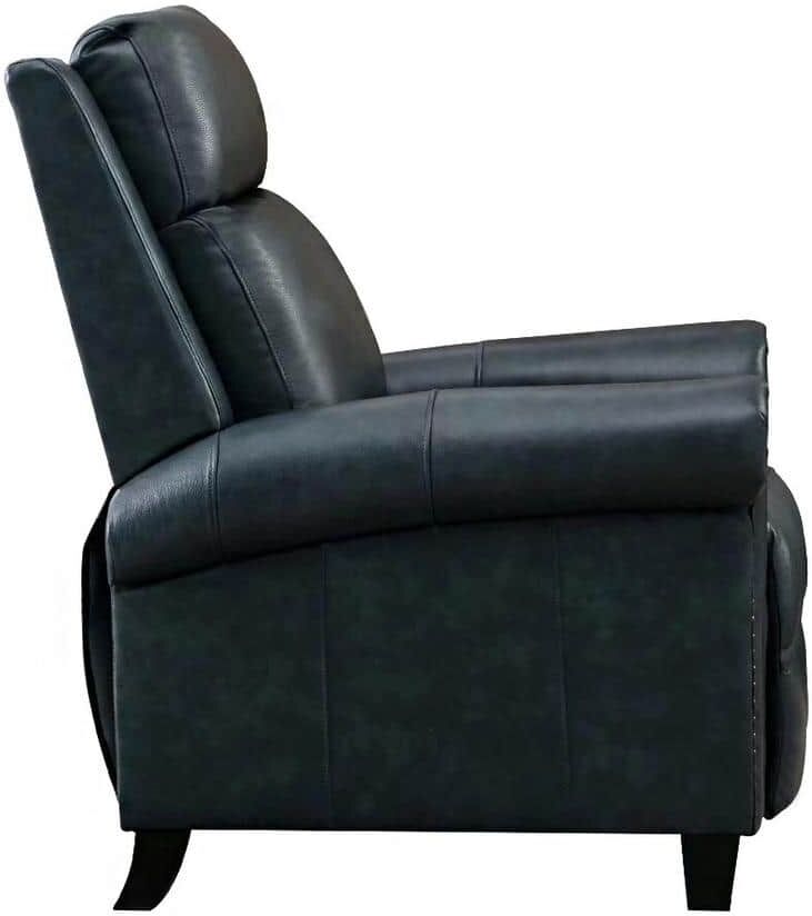 KINWELL Gray Blue Classic Genuine Leather Push Back Recliner Chair