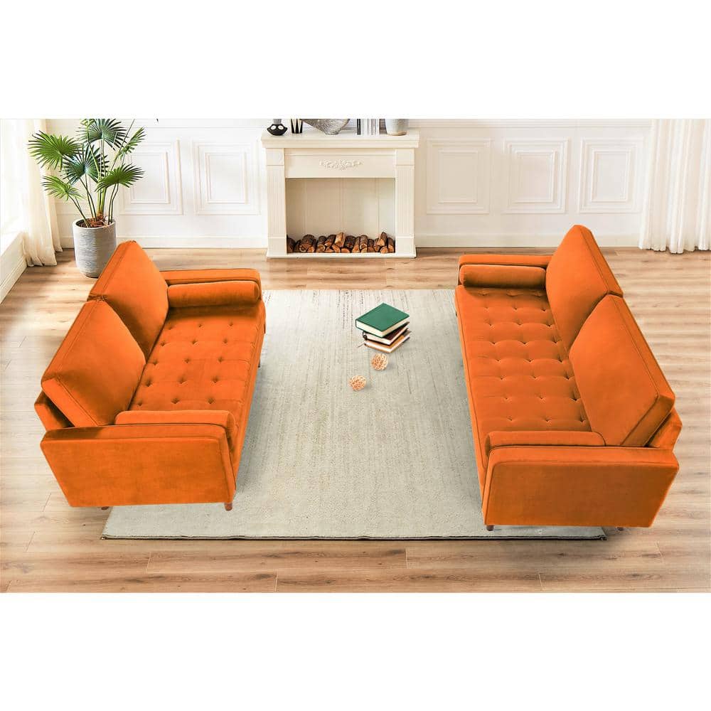 US Pride Furniture Monahan 2-piece Orange Velvet Living Room Set