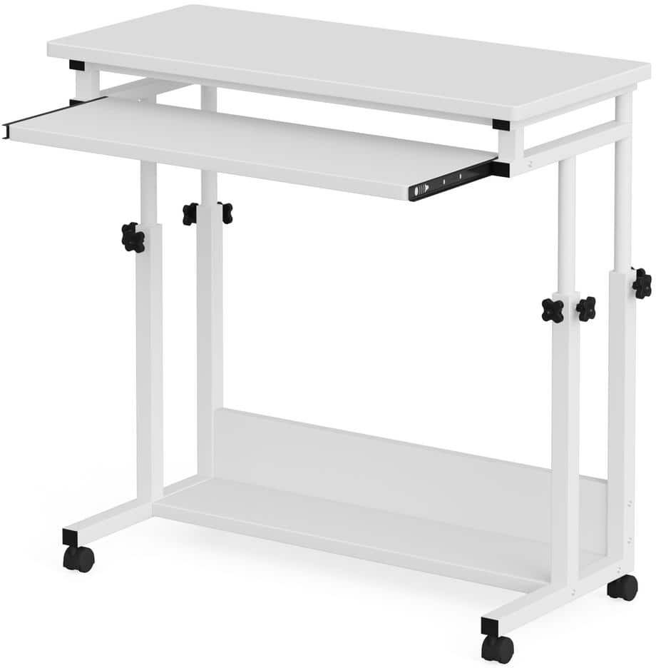 TRIBESIGNS WAY TO ORIGIN Andrea 31.5 in. White Mobile Drawing Wood Desk Height Adjustable Laptop End Storage Shelf Computer Cart Keyboard Tray