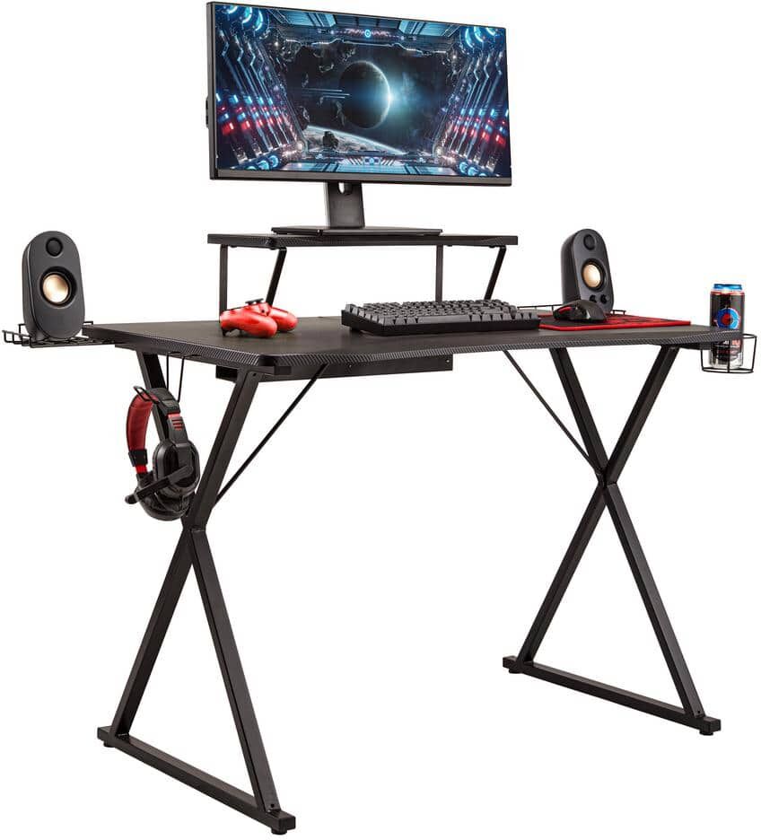 Seville Classics airLIFT 41.7 in. x 23.3 in. Black Gaming eSports Computer Desk X-Frame with Removable Monitor Riser