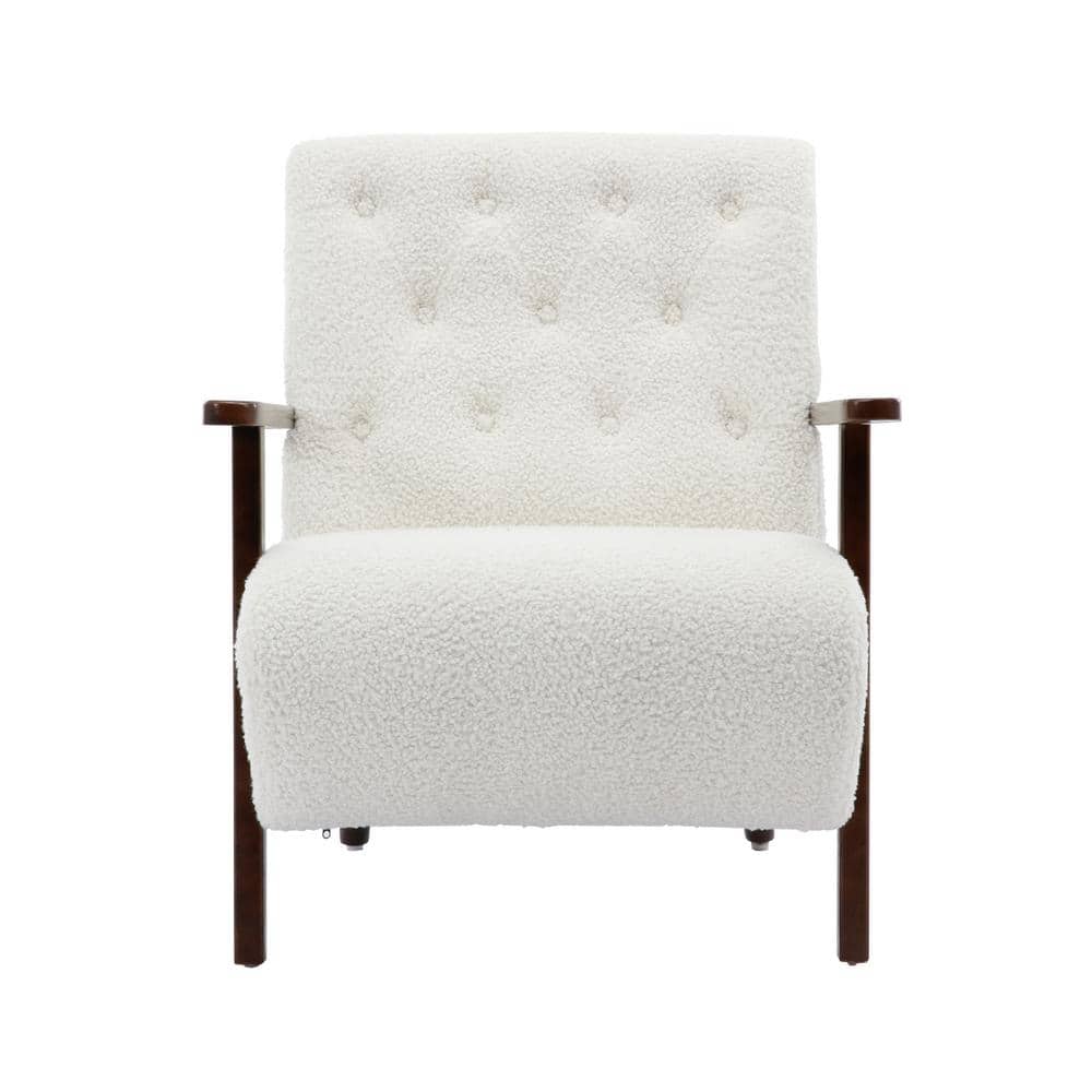 PUDO White Teddy PU Leather Barrel Chair for Living Room