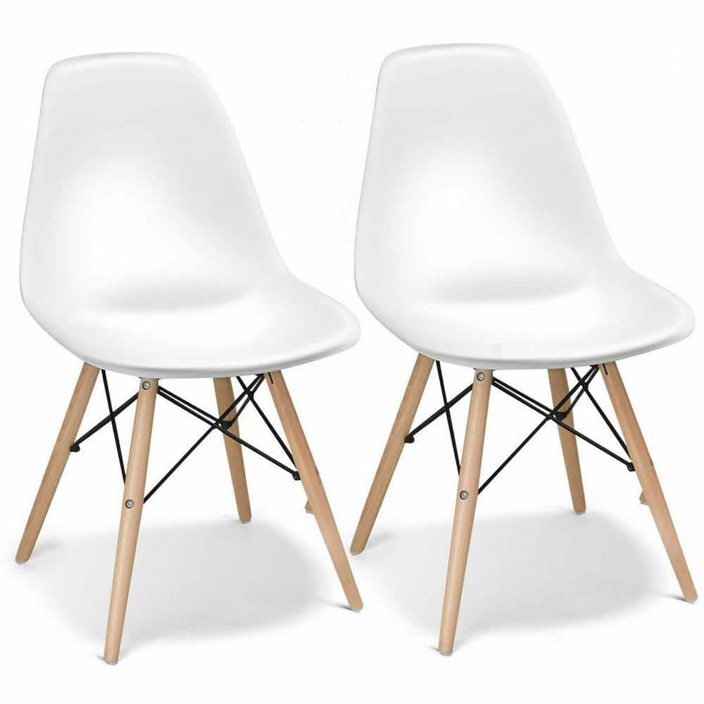 Costway White Dining Chairs Mid Century Modern Wooden Legs Kitchen Living Room (Set of 2)