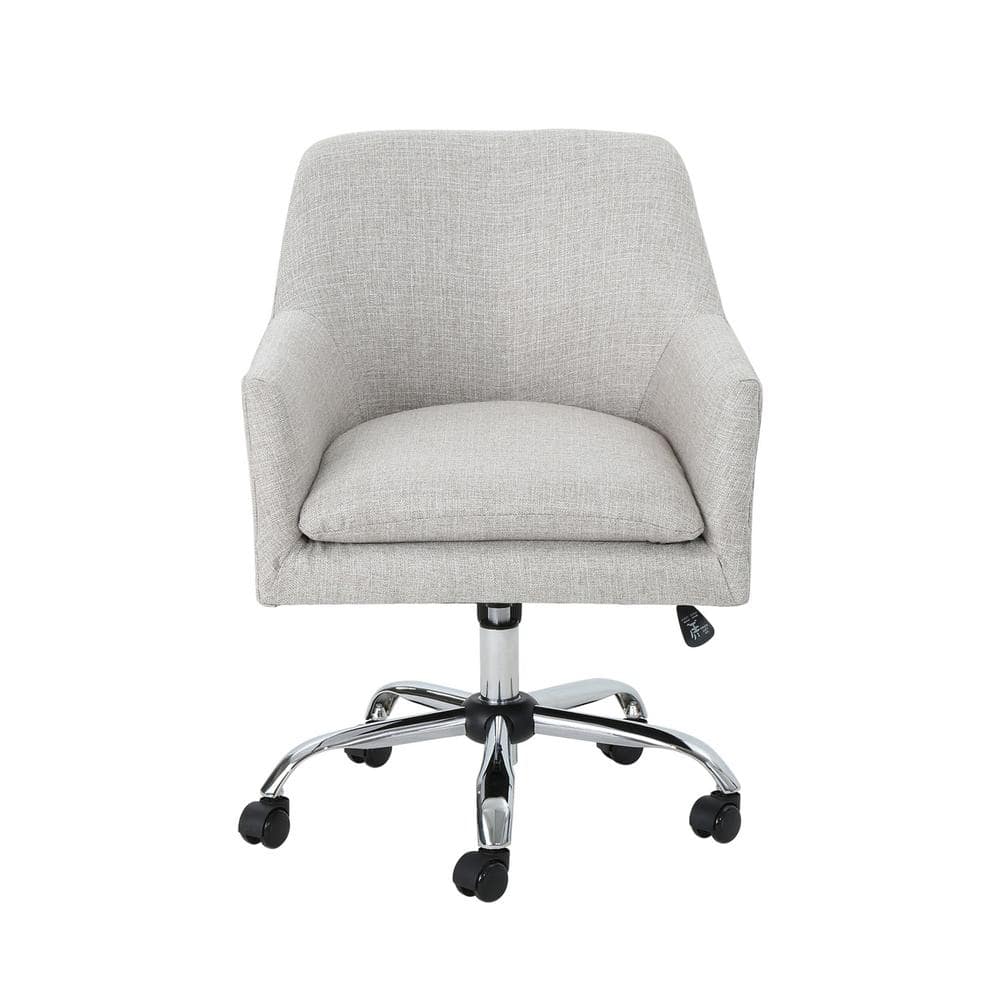 Noble House Johnson Mid-Century Modern Beige Fabric Adjustable Home Office Chair with Wheels