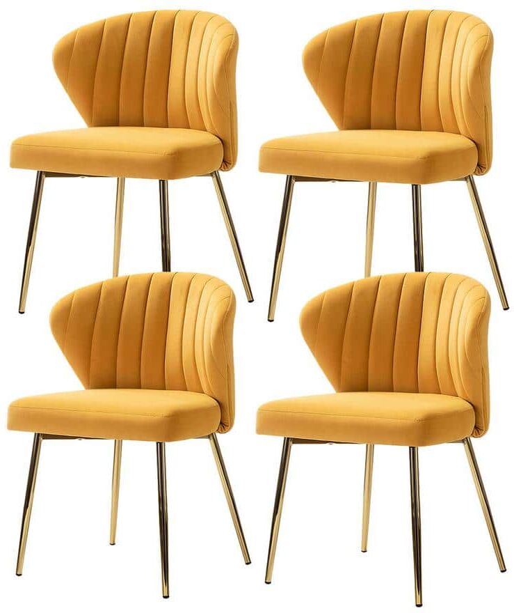 JAYDEN CREATION Olinto Modern Mustard Velvet Channel Tufted Side Chair with Metal Legs (Set of 4)